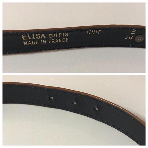 Vintage Elisa Paris Cognac Brown Leather Rectangle-Studded Belt GUC - Picture 7 of 7